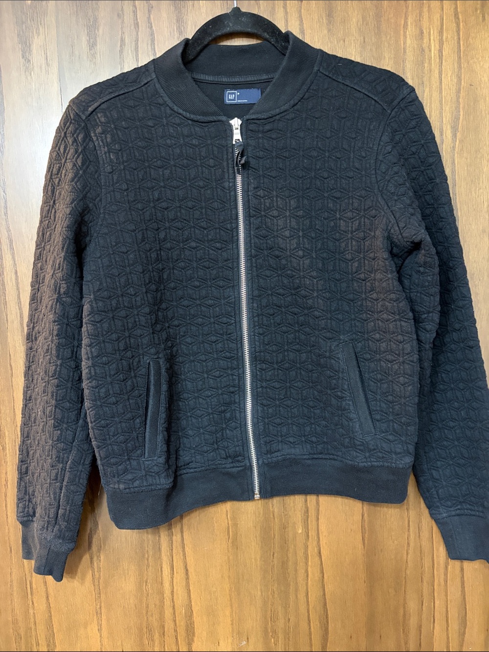 GAP Black Quilted Zip-Front Bomber Jacket